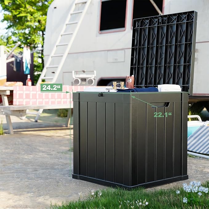 DRATO 50 Gallon Deck Box, Outdoor Storage Box for Patio Cushion, Garden Tools,Waterproof Patio Storage box, Lockable (Black)