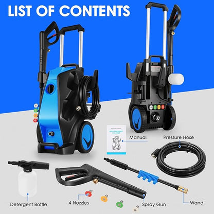 5000PSI 4.0GPM Heavy Duty Power Cleaner with 33 FT Extension Hose, 4 Quick Connect Nozzles and Foam Cannon for Cars/Fences/Driveways/Patios/Home Cleaning, Blue