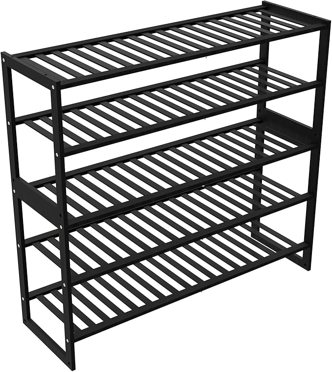 Shoe Rack Bamboo 5 Tier Shoe Organizer, Storage 20-25 Pairs for Closet Entryway, Stackable Large Tall Shoe Shelf Holder Stand Cubby for Door Hallway Bedroom Garage