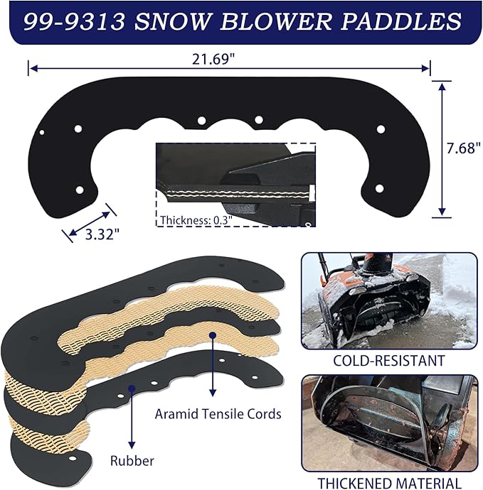 99-9313 Snow Blower Paddles with 55-8760 Scraper Replaces 99 9313, 88-0771, 125-1128, 55-9251, 55-9250 for Toro CCR 2000, CCR 2400, CCR 2450, CCR 2500, CCR 3000, CCR 3600, CCR3650 Snowthrowers