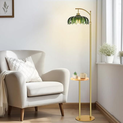 Gold Floor Lamp with Table and Shelves