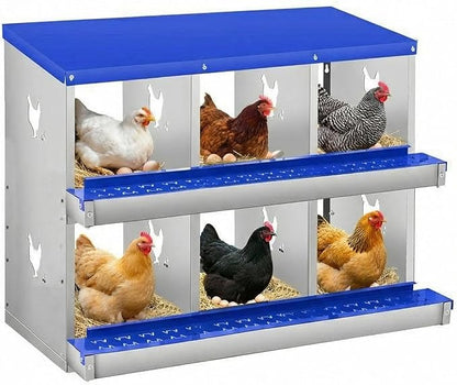 Chicken Nesting Box, 6/8/10 Compartment Metal Nesting Box,Wall Mount Chicken Nesting Boxes for Laying Eggs,Easy Egg Collection,6 Room Nest Boxes for Chickens