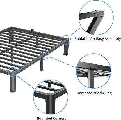 4 Inch Queen Bed Frame, 3500Lbs Heavy Duty Metal Platform with Round Corner Legs Mattress Slide Stopper, Steel Slat Support No Box Spring Needed, Noise Free, Non-Slip, Easy Assembly