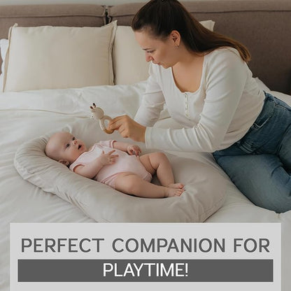 Aila + Aiden Baby Lounger | Organic Cotton Infant Lounger | Adjustable & Portable Floor Lounger | Supervised Use | Soft, Breathable, Washable Cover - Snuggle Collection - (Gray)