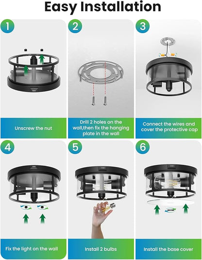 2Pack Outdoor Flush Mount Ceiling Light 12.5In