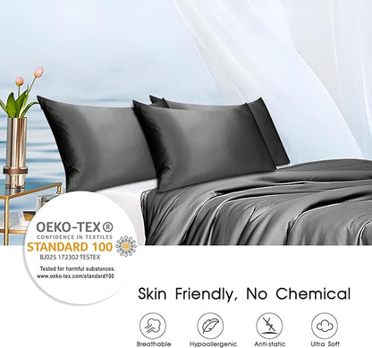 100% Mulberry Silk Pillowcase for Hair and Skin,Both Sides Natural Silk Bed Pillow Case with Hidden Zipper,19 Momme Grade 6A,1pc,Charcoal,Standard Size 20x26 Inches