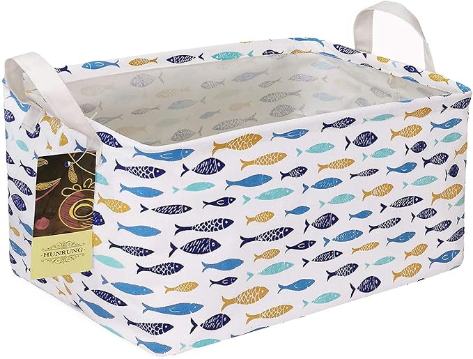 HUNRUNG Rectangle Storage Basket Cute Canvas Organizer Bin for Pet/Children Toys, Books, Clothes Perfect for Rooms/Playroom(rectangle-fish)