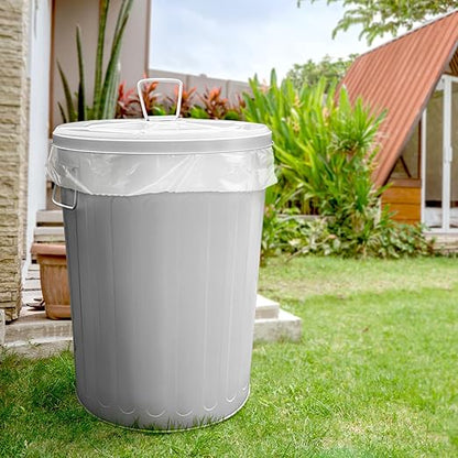 Plexon Large Metal Trash Can with Lid 20 Gallon, Decorative Outdoor Trash Can Heavy Duty Galvanized Metal Bucket with Lid for Garage Workshop Ash Storage Farmhouse, Gray