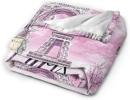 Tijuboni Paris Eiffel Tower Throw Blanket Pink Paris Gifts for Girls Women Boys Men Adults Kids Soft Flannel Fleece Blanket for Couch Sofa Bed Home Decor 50"x60"