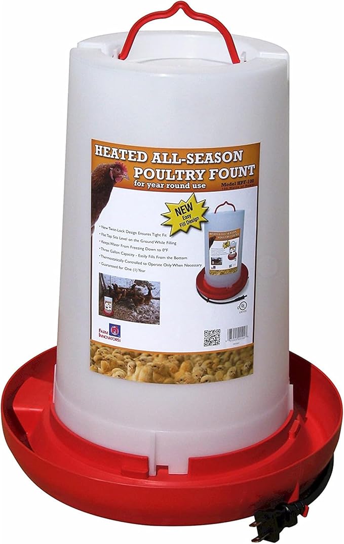 Farm Innovators 3 Pack Heated Chicken Waterer, Poultry Water Fountain, 3 Gallon