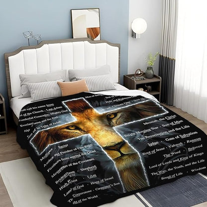 Tijuboni Christian Lion Throw Blanket Religious Gifts for Women Men Girls Boys Kids Adults Soft Flannel Fleece Blanket for Couch Sofa Bed Home Decor 50"x60"