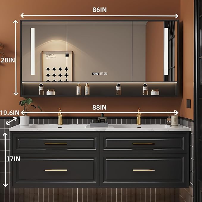 88IN Black Bathroom Vanity