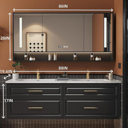 88IN Black Bathroom Vanity