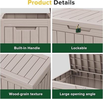 45 GallonOutdoor Storage Box,Resin Deck Boxes Waterproof, IndoorOutdoor Bin for Package Delivery, Patio Cushions, Gardening Tools, Lockable, UV Resistant