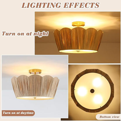18” Boho Ceiling Light 3-Light Semi Flush Mount Ceiling Light Fixture