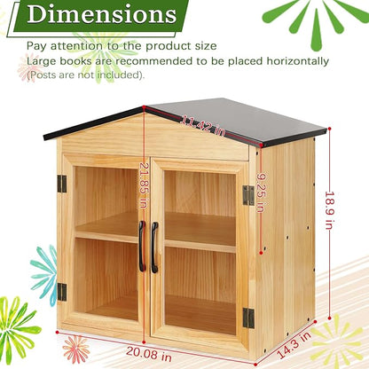 Outdoor Library Outdoor Book Box Storage Small Wooden Cabinet Little Literature Box for Neighborhoods Community and Schools Sharing Books, Flyers, Newspapers, Food and Art (D)