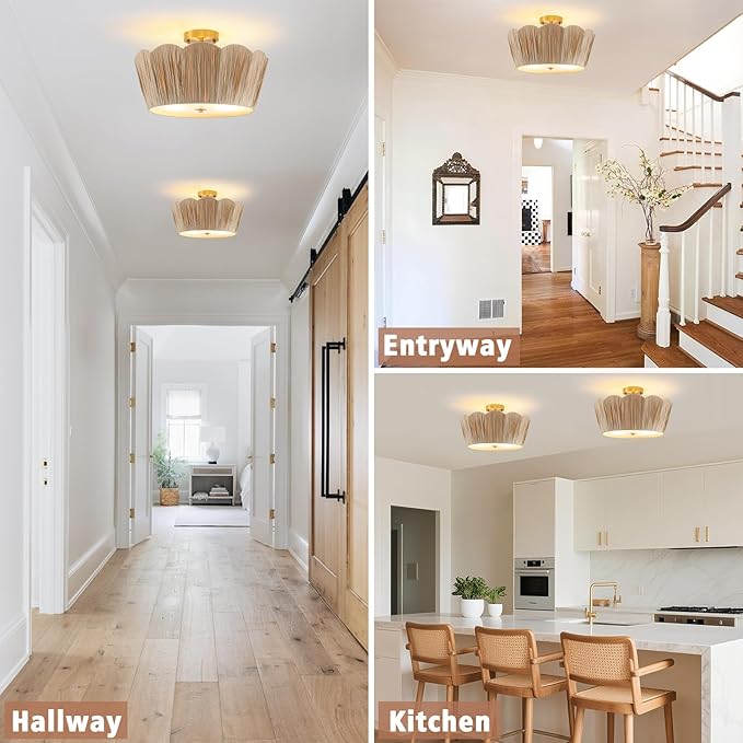 18” Boho Ceiling Light 3-Light Semi Flush Mount Ceiling Light Fixture