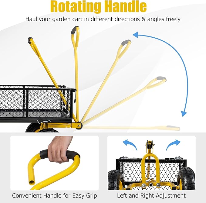 Utility Garden Cart, 900 lbs Capacity Heavy Duty Wagon Cart with Rotating Handle, Removable Sides & 10" Wheels, Metal Utility Cart for Outdoor Hauling & Gardening