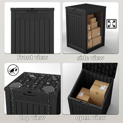 48 Gallon Large Package Delivery Box,Storage Box with Lockable Secure,Double-Wall Resin Outdoor Package Delivery and Waterproof Deck Box for Porch, Curbside (Black)