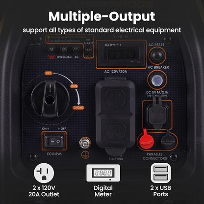 maXpeedingrods 2300W Portable Inverter Generator,40lbs,Gas Powered,Quiet Generator,Backup Power Supply for Outdoor Camping RV Ready,EPA/ISO Compliant