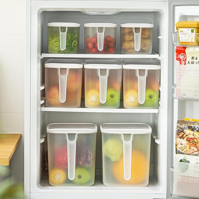 MineSign 4Pack 8L Plastic Storage Containers with Lid Large Square Food Storage Organizer Stackable Refrigerator Organizer with Handle Kitchen Containers for Fruits Vegetables Meat Egg