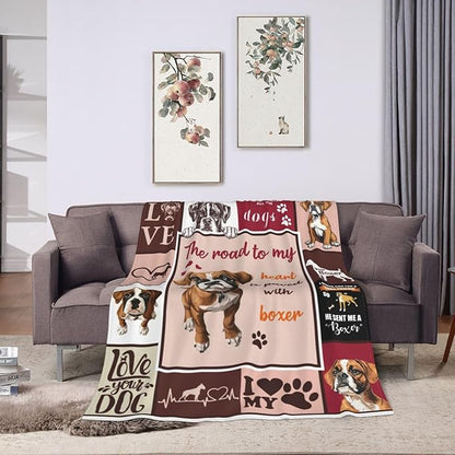 Boxer Blanket Cute Puppy Decor Throw Blanket Super Soft Flannel Lightweight Fluffy Plush Cozy Fuzzy Fleece Blanket Gifts for Dog Lover Girl Boys Woman Man Kids Adults for Bed Sofa Couch 50"X60"