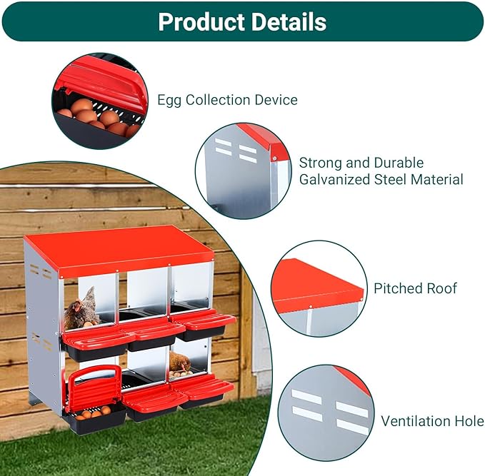 Nesting Boxes for Chickens - 6-Hole Chicken Nesting Boxes for Laying Eggs,Chicken Nesting Box with Lockable Lid - Secure Egg Laying Box for Farm & Backyard - Easy Egg Collection & Protection