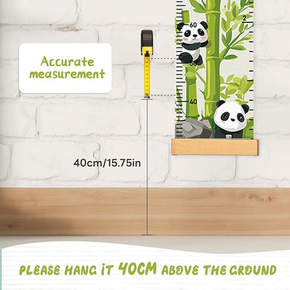 Personalized Name Height Chart for Kids, Kids Growth Chart for Wall, 59" X 7.9" Canvas Removable Height Chart Measuring Ruler for Kids & Baby(Painted Bamboo and Panda）