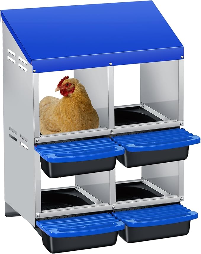 Garvee Chicken Nesting Boxes, 4 Hole Roll-Away Nesting Boxes for Chickens Coop with Perch, Hens, Ducks & Other Poultry,Egg Laying Box with Lid Cover to Protect Eggs,Easy to Assemble