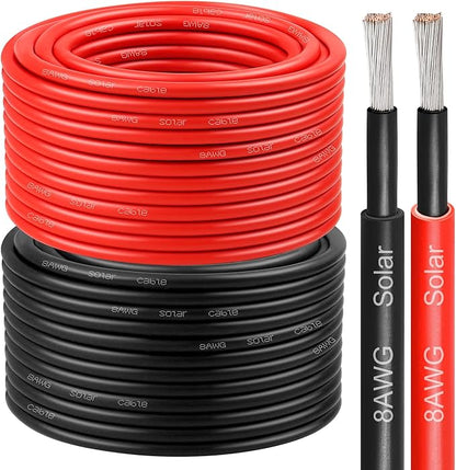 8 AWG Solar Cable 100FT Red + 100FT Black Tinned Copper Wire, 8 Gauge Solar Panel Wire for RV, Automotive, Trailer, Marine, Outdoors