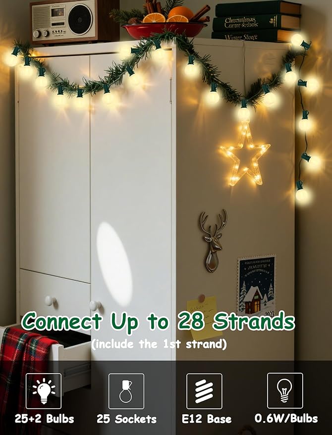 25Ft Outdoor Christmas Lights, Dimmable G40 LED Patio String Lights