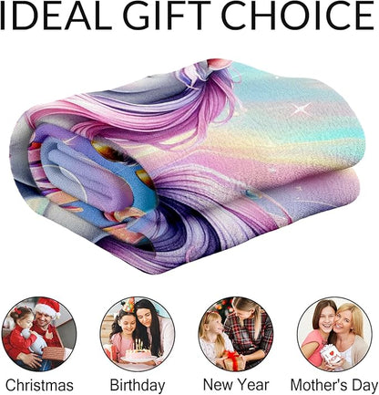 Custom Blanket for Kids - Unicorn Blanket for Girls 4-6 - Cute Toddler Gifts Throw for Crib, Lap