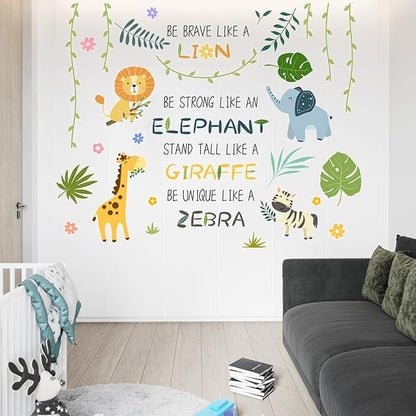 Cute Jungle Theme Wall Stickers Removable Animal Forest Wall Decals Elephant Monkey Lion Giraffe Zebra Peel and Stick Tropical Wall Art Decor for Nursery Bedroom Classroom (Green)