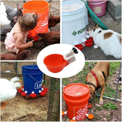 Chicken Waterer Cups, 12 Packs Poultry Water Feeder with Drill, Large Poultry Waterer Automatic Waterer for Chicken Coop, Duck, Chicks, Goose, Turkey, Bunny, Bird (Red, 12 Pack)