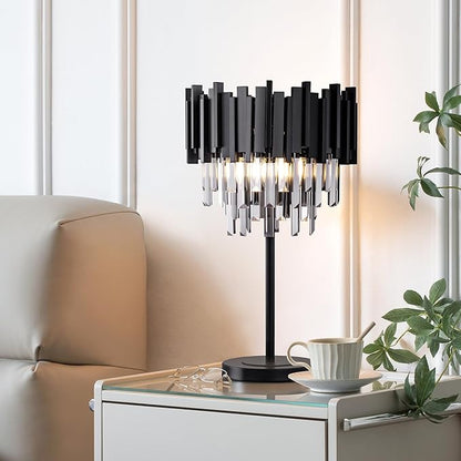 Wellmet Grey Crystal Table Lamp, 3 Lights Table Lamps