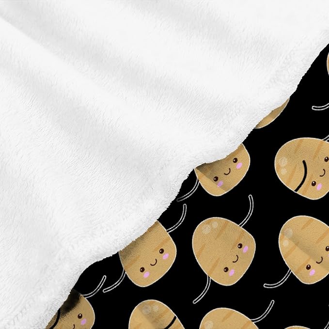 Thuswarm Cute Potato Kawaii Black Flannel Blanket Warm Cozy Soft Funny Print Throw for Bed Couch Sofa 80”×60” Large for Adult
