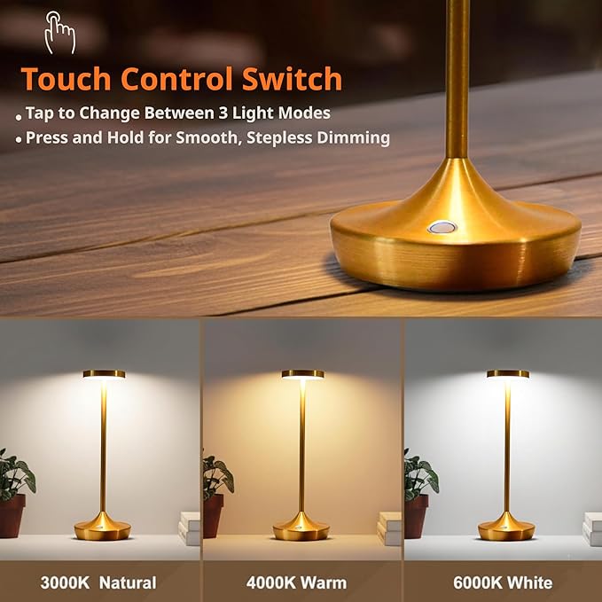 Rechargeable Table Lamp Cordless - 6000mAh Battery Operated LED Table Light -