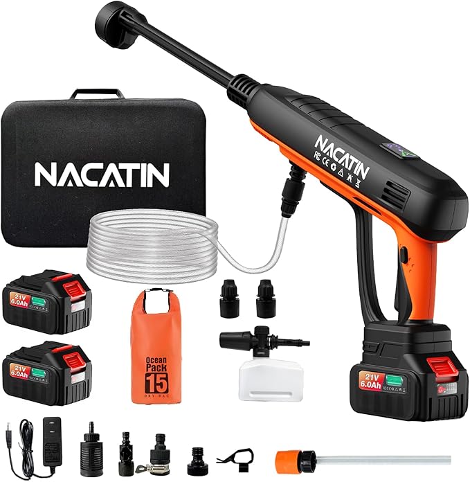 1200PSI Cordless Pressure Washer, 2X 6.0Ah Battery Power Washer with Triplex Plunger Pump & Pressure Settings, 500W Brushless Motor for Car Washing, Home Cleaning, Patio, Driveway