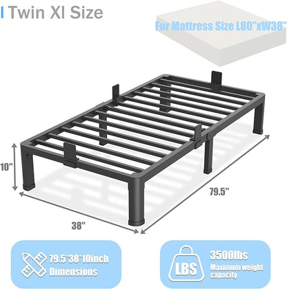 10 inch Twin XL Bed Frame with Round Corner Legs Mattress Slide Stopper,Low Profile Heavy Duty Metal Platform,No Box Spring Needed,Easy Assembly,Noise Free