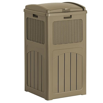 Flamaker 30 Gallon Trash Can, Resin Outdoor Garbage Can with Lid, Waterproof Hideaway Patio Waste Bins for Outside Use (Brown)