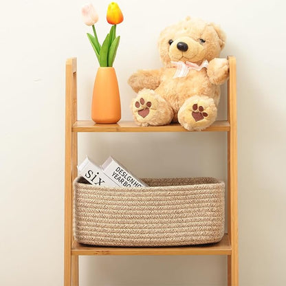 Small Storage Baskets for Organizing | Closet Organizer Bins | Shelf Toy Basket | Woven Rope Baskets | Cube Decorative Box | Shallow Basket | 11.5x7.5x4.7” | 4 Packs Mixed Brown
