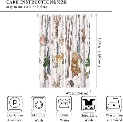 Rustic Forest Window Curtains Curtains, Woodland Animal Bear Deer Hedgehog Fox Squirrel Watercolor Blackout Rod Pocket Treatments Drapes for Boys Girls Bedroom 42x63in