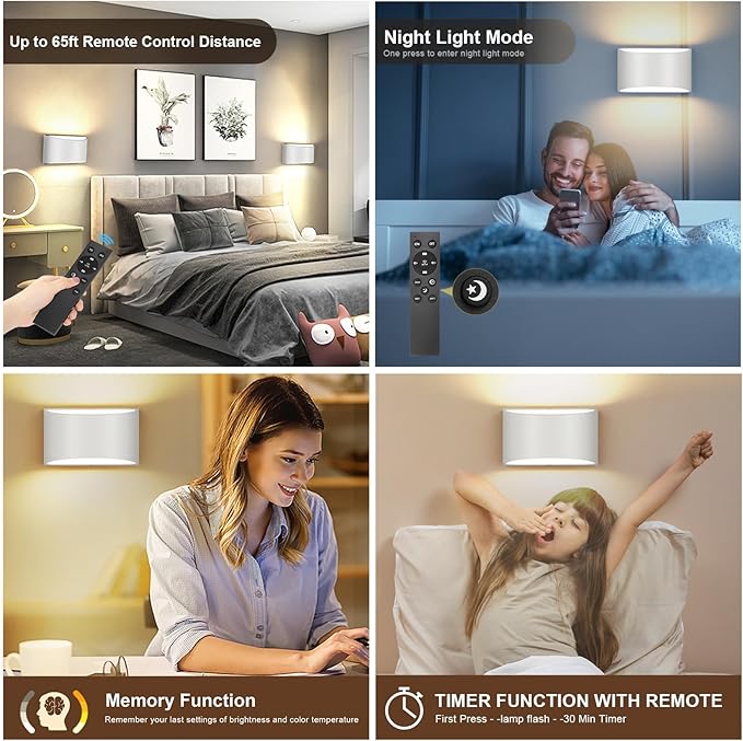 TRLIFE Modern LED Wall Sconces, Remote Control Dimmable and Adjustable Color