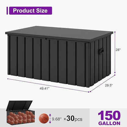 PURPLE LEAF Outdoor Deck Box 150 Gallon Waterproof Lockable Storage Box Container with Lid Deck Organization for Patio Cushions Side Table Pool Accessories Garden Tools, Gray