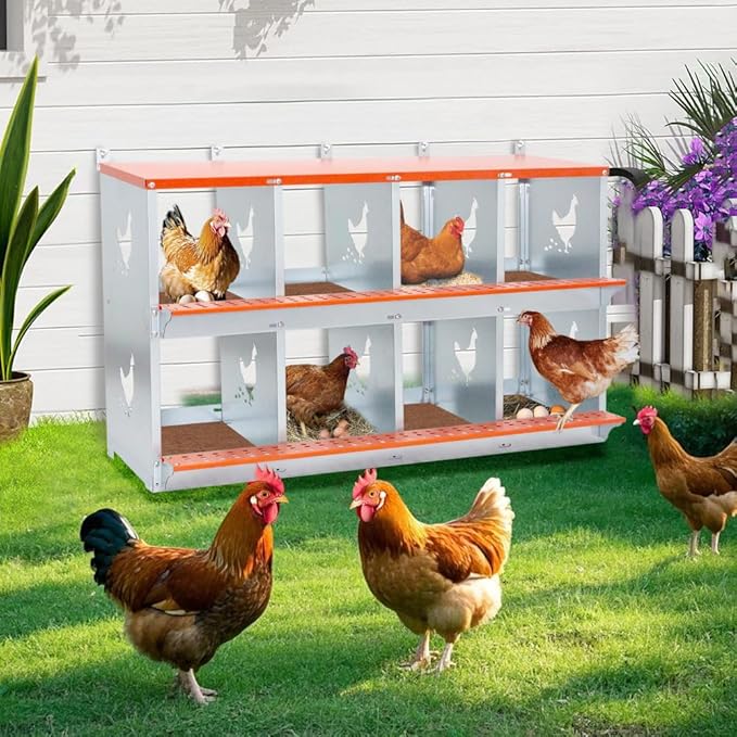 Wall-Mounted Metal Nesting Box for Chickens and Ducks – Galvanized Steel Construction with Ventilation & Easy Egg Access (8-Orange)