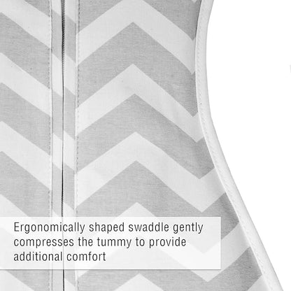 Woombie Original Baby Swaddling Blanket - Self-Soothing, Cotton Baby Swaddle with Zipper - Wearable Newborn Blanket, Sleepy Grey Chevron, 5-13 lbs