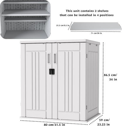 Heavy Duty Small Storage Cabinet Outdoor Weatherproof, 14 Cuft Garage Storage Cabinet with 2 Adjustable Shelves, Lockable Kitchen Pantry Closer Organizer, 31Wx23Lx34H, Polar White
