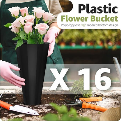 Flower Display Stand 4 Layers with 16 PCS Round Buckets, Plant Stand with Wheels, Movable Metal Plant Stand for Terrace Garden, Florist Shop