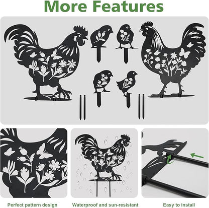 Chicken Decor, Garden Metal Stakes Gifts for Women/Men Chicken Lovers Gifts Silhouette Statues for Yard Art, Outside, Patio, Outdoor Decor, Garden Decorations, Lawn Ornaments