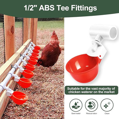 10 Pack Chicken Waterer Tee Fittings, for Threaded Chicken Water Cups, Chicken Waterer Nipples and Poultry Water Feeder, ABS Material, White & Thickened
